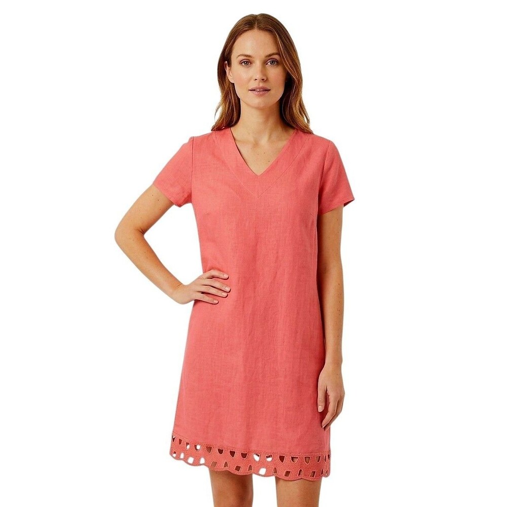 MISSLOOK Womens Shift Dress L Pink V-Neck Short Slv Cut-Out Hem cotton Pullover